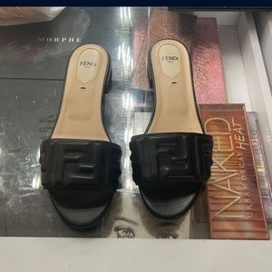 Fendi Black leather mules fendi embroidered